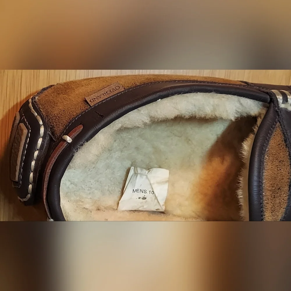 OVERLAND MEN'S DYED & TIPPED SHEEPSKIN LEATHER & FUR LINED PENNY LOAFERS SIZE 10 - Picture 11 of 16